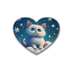 Cat On The Sky Rubber Coaster (heart) by 1212