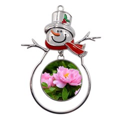 Beautiful Tree Flowers Metal Snowman Ornament