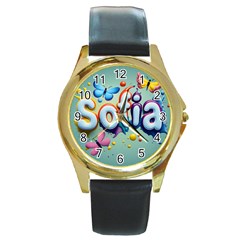 Sofia Round Gold Metal Watch by 1212