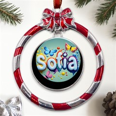 Sofia Metal Red Ribbon Round Ornament by 1212