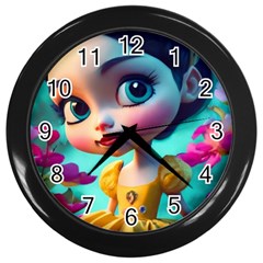 Beautiful Flowers With Cartoon Wall Clock (black) by 1212