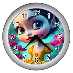 Beautiful Flowers With Cartoon Wall Clock (silver) by 1212