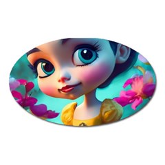 Beautiful Flowers With Cartoon Oval Magnet by 1212