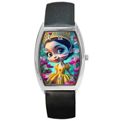 Beautiful Flowers With Cartoon Barrel Style Metal Watch