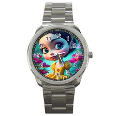 Beautiful Flowers With Cartoon Sport Metal Watch by 1212