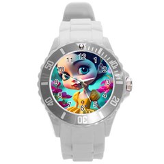 Beautiful Flowers With Cartoon Round Plastic Sport Watch (l) by 1212