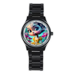 Beautiful Flowers With Cartoon Stainless Steel Round Watch by 1212