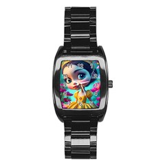 Beautiful Flowers With Cartoon Stainless Steel Barrel Watch by 1212