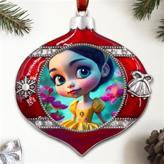 Beautiful Flowers With Cartoon Metal Snowflake And Bell Red Ornament