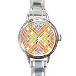 Line Pattern Cross Print Repeat Round Italian Charm Watch Front