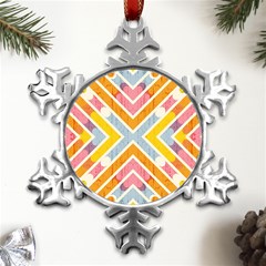 Line Pattern Cross Print Repeat Metal Small Snowflake Ornament by Amaryn4rt