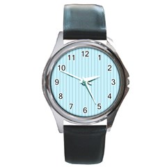 Stripes Striped Turquoise Round Metal Watch by Amaryn4rt