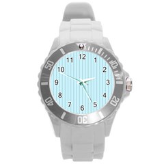 Stripes Striped Turquoise Round Plastic Sport Watch (l) by Amaryn4rt