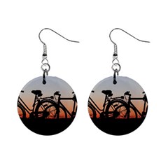 Bicycles Wheel Sunset Love Romance Mini Button Earrings by Amaryn4rt