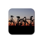 Bicycles Wheel Sunset Love Romance Rubber Coaster (Square) Front