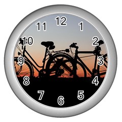 Bicycles Wheel Sunset Love Romance Wall Clock (silver) by Amaryn4rt