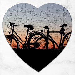 Bicycles Wheel Sunset Love Romance Jigsaw Puzzle (heart) by Amaryn4rt