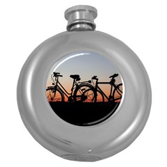 Bicycles Wheel Sunset Love Romance Round Hip Flask (5 Oz) by Amaryn4rt