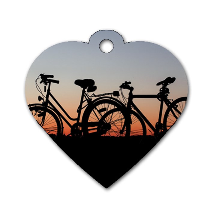 Bicycles Wheel Sunset Love Romance Dog Tag Heart (One Side)