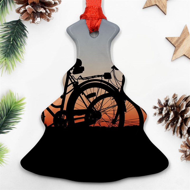 Bicycles Wheel Sunset Love Romance Christmas Tree Ornament (Two Sides)