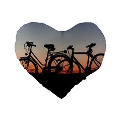 Bicycles Wheel Sunset Love Romance Standard 16  Premium Heart Shape Cushions by Amaryn4rt