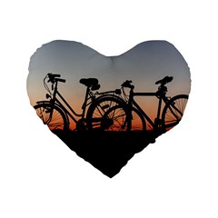 Bicycles Wheel Sunset Love Romance Standard 16  Premium Flano Heart Shape Cushions by Amaryn4rt