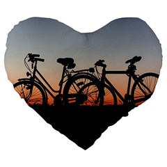 Bicycles Wheel Sunset Love Romance Large 19  Premium Flano Heart Shape Cushions by Amaryn4rt