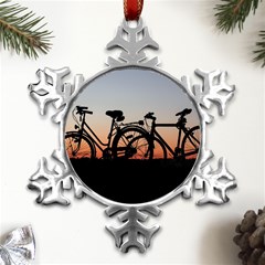 Bicycles Wheel Sunset Love Romance Metal Small Snowflake Ornament by Amaryn4rt