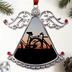 Bicycles Wheel Sunset Love Romance Metal Angel With Crystal Ornament by Amaryn4rt