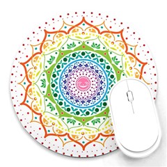 Mandala Pattern Rainbow Pride Round Mousepad by Vaneshop