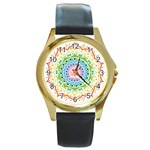 Mandala Pattern Rainbow Pride Round Gold Metal Watch Front