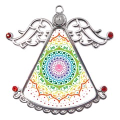 Mandala Pattern Rainbow Pride Metal Angel With Crystal Ornament