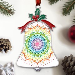 Mandala Pattern Rainbow Pride Metal Holly Leaf Bell Ornament