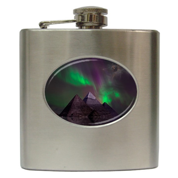 Fantasy Pyramid Mystic Space Aurora Hip Flask (6 oz)