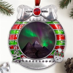 Fantasy Pyramid Mystic Space Aurora Metal X mas Ribbon With Red Crystal Round Ornament by Grandong