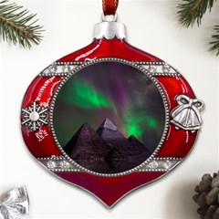 Fantasy Pyramid Mystic Space Aurora Metal Snowflake And Bell Red Ornament by Grandong