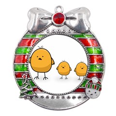 Chick Easter Cute Fun Spring Metal X mas Ribbon With Red Crystal Round Ornament by Ndabl3x