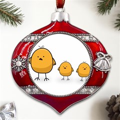 Chick Easter Cute Fun Spring Metal Snowflake And Bell Red Ornament by Ndabl3x