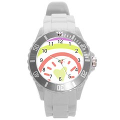 Rainbow Boho Colors Pastel Heart Round Plastic Sport Watch (l) by Ndabl3x