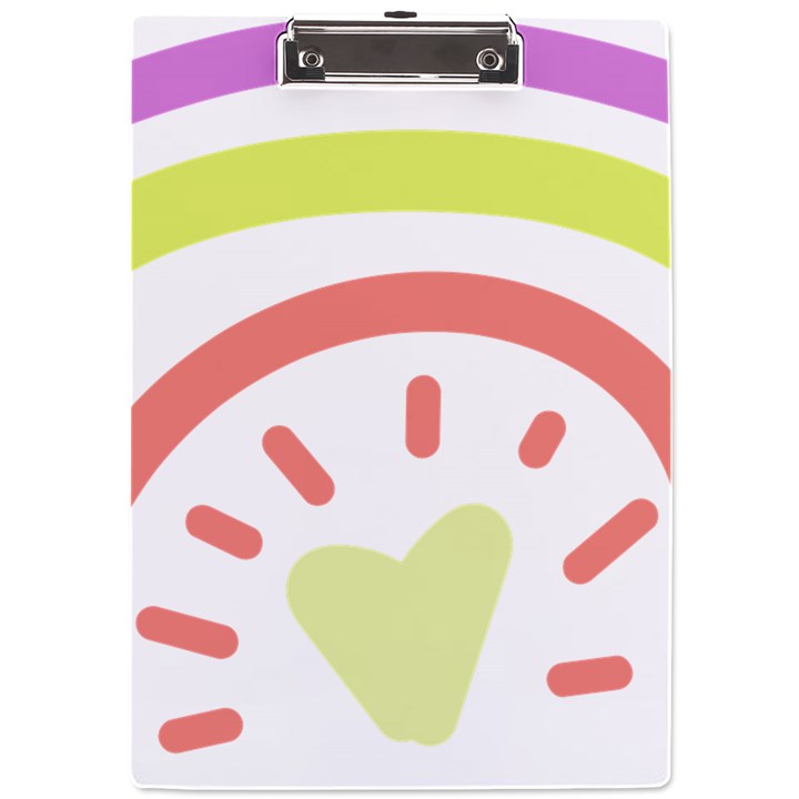 Rainbow Boho Colors Pastel Heart A4 Acrylic Clipboard