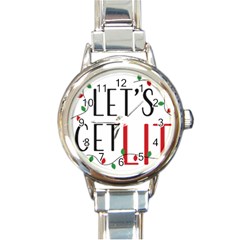 Let s Get Lit Christmas Jingle Bells Santa Claus Round Italian Charm Watch by Ndabl3x