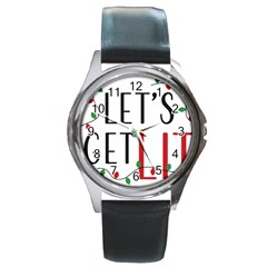 Let s Get Lit Christmas Jingle Bells Santa Claus Round Metal Watch by Ndabl3x