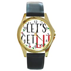 Let s Get Lit Christmas Jingle Bells Santa Claus Round Gold Metal Watch by Ndabl3x