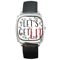 Let s Get Lit Christmas Jingle Bells Santa Claus Square Metal Watch by Ndabl3x