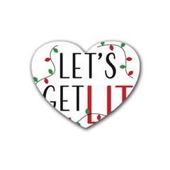 Let s Get Lit Christmas Jingle Bells Santa Claus Rubber Heart Coaster (4 Pack) by Ndabl3x