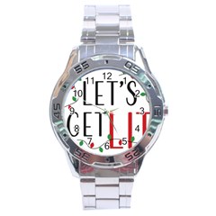 Let s Get Lit Christmas Jingle Bells Santa Claus Stainless Steel Analogue Watch by Ndabl3x