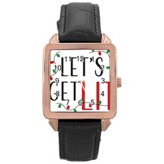 Let s Get Lit Christmas Jingle Bells Santa Claus Rose Gold Leather Watch  by Ndabl3x