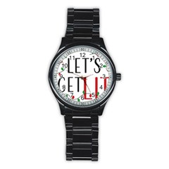 Let s Get Lit Christmas Jingle Bells Santa Claus Stainless Steel Round Watch by Ndabl3x