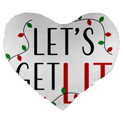 Let s Get Lit Christmas Jingle Bells Santa Claus Large 19  Premium Flano Heart Shape Cushions by Ndabl3x