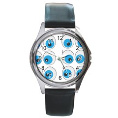 Eyes Comic Cartoon Fun Funny Toon Round Metal Watch by Ndabl3x